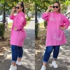 Kép 2/2 - TIA pamut-len kapucnis plus size tunika/pink