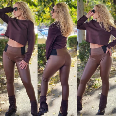 BEST magas derekú műbőr leggings/barna BEST magas derekú műbőr leggings/barna