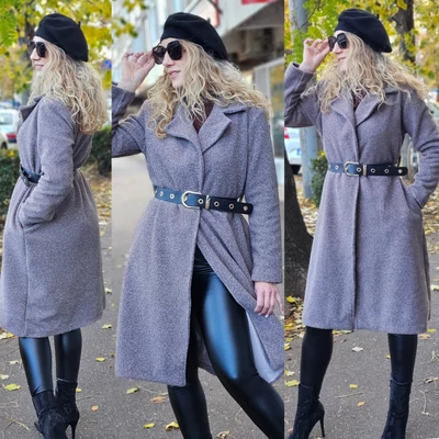 TEDDY kabát övvel együtt/szürke TEDDY kabát övvel együtt/szürke