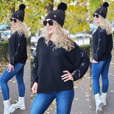 DENEVÉR ujjú kötött felső/tunika/fekete DENEVÉR ujjú kötött felső/tunika/fekete