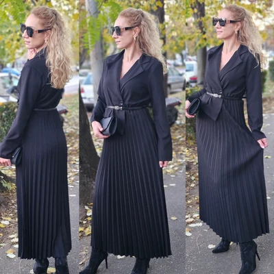 PRÉMIUM fekete pliszírozott ruha PRÉMIUM fekete pliszírozott ruha