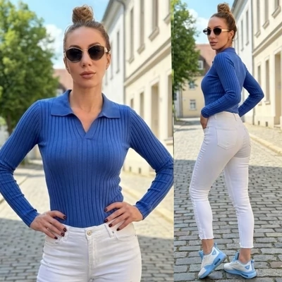 DANIELLA akciós bordás  kötött felső/királykék