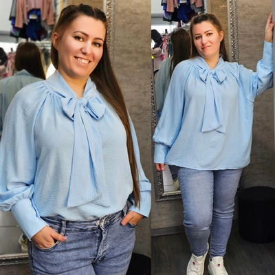 SUZY nagyméretű masnis ingtunika/babakék