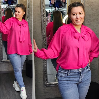 SUZY nagyméretű masnis ingtunika/pink