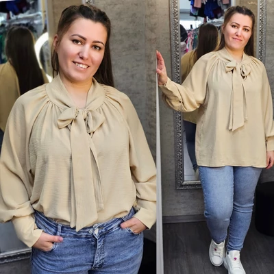 SUZY nagyméretű masnis ingtunika/beige