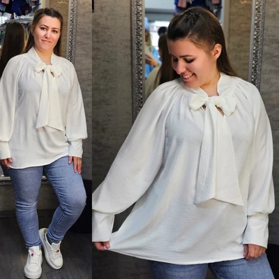 SUZY nagyméretű masnis ingtunika/fehér