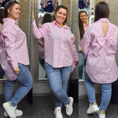 NAGYMÉRETŰ masnis hátú csíkos ingtunika/rose