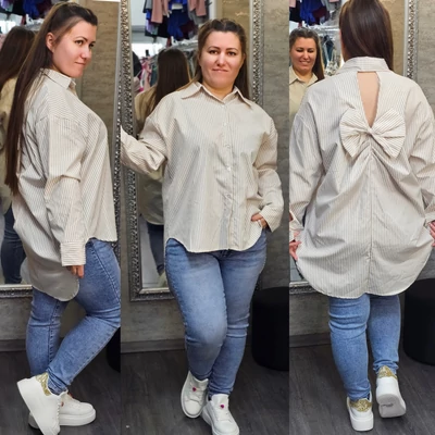 NAGYMÉRETŰ masnis hátú csíkos ingtunika/beige