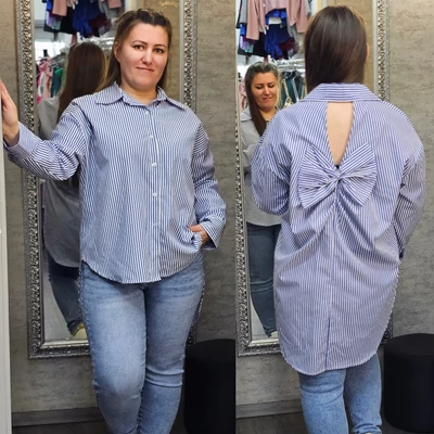 NAGYMÉRETŰ masnis hátú csíkos ingtunika/beige