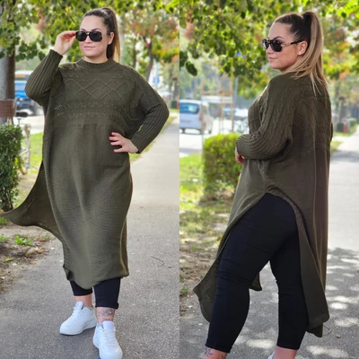 MAERY plus size kötött tunika/khaki
