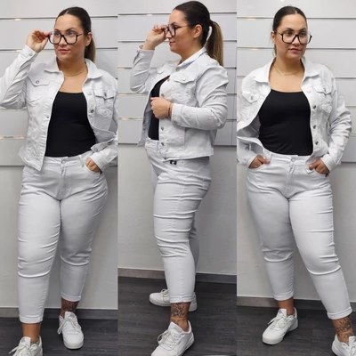 PLUS size mom fitt farmernadrág/fehér