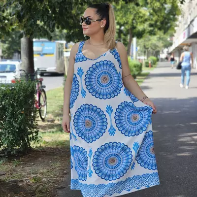 FEHÉR-kék nagyméretű maxi ruha