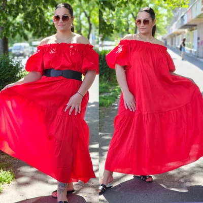 SPANYOL vállas nagyméretű maxi ruha/piros