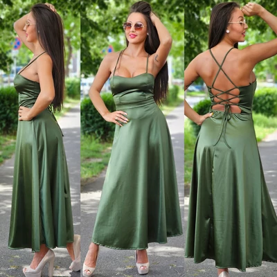 BARBY fűzős alkalmi maxi ruha/khaki