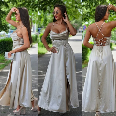 BARBY fűzős alkalmi ruha/beige