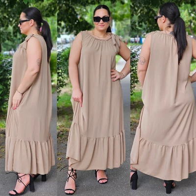 PLUS SIZE ujjatlan nyári ruha/beige
