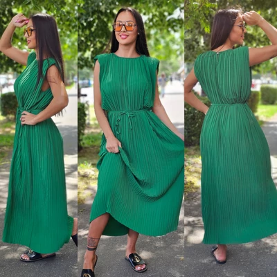 BARBY pliszírozott ruha/zöld
