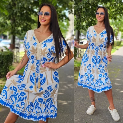 SUMMER nyári ruha/királykék mintás