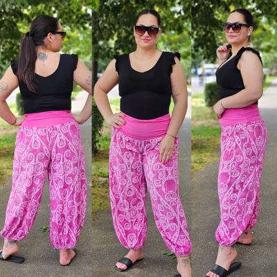 NAGYMÉRETŰ mintás hárem nadrág/pink