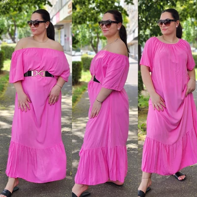 PLUS SIZE spanyol vállas ruha/pink