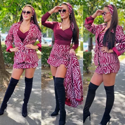 LIA szoknya/short és blézer szett/ bordó