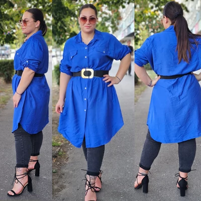 PLUS size pamut-len anyagú ingtunika/királykék
