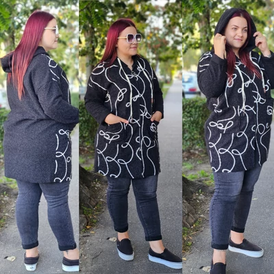 NAGYMÉRETŰ kapucnis kardigán/kabát/ fekete