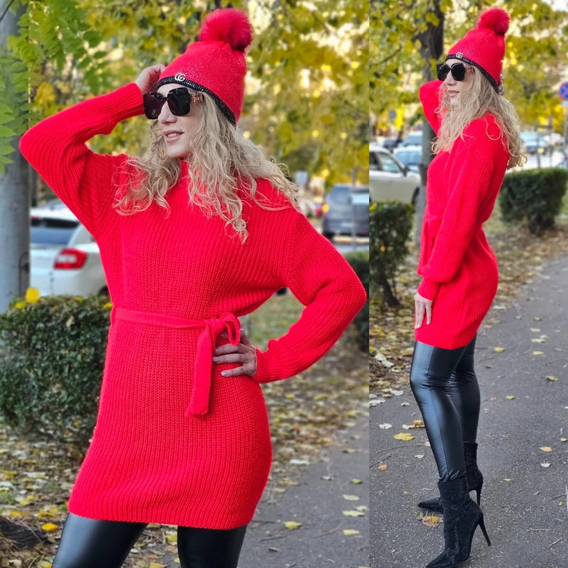 PIROS kötött ruha/tunika PIROS kötött ruha/tunika