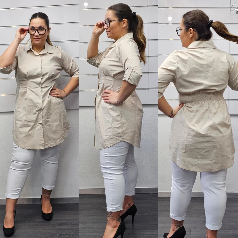 MARTY karcsúsított plus size ingtunika/ L-XL/ beige