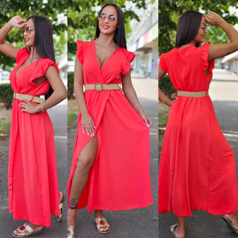 BEST akciós  fashion ruha övvel/ korall