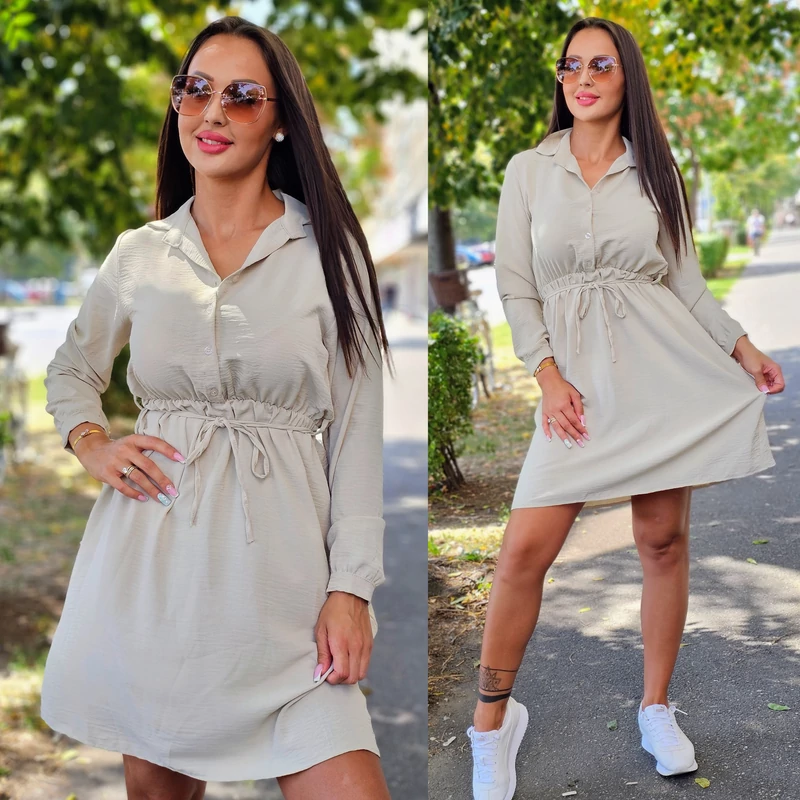 HOSSZÚ ujjú megkötös ingruha/beige