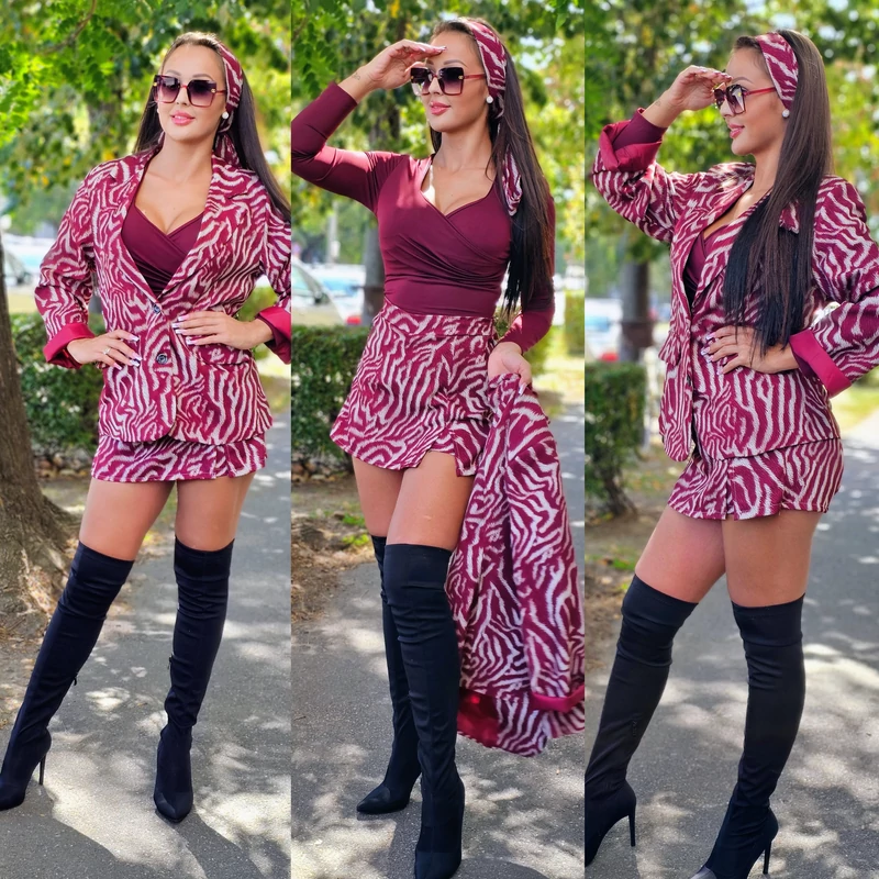LIA szoknya/short és blézer szett/ bordó