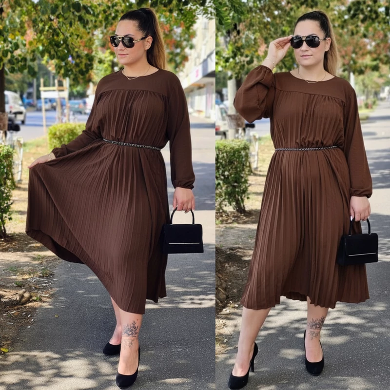 BEST plus size pliszírozott ruha/csokoládé