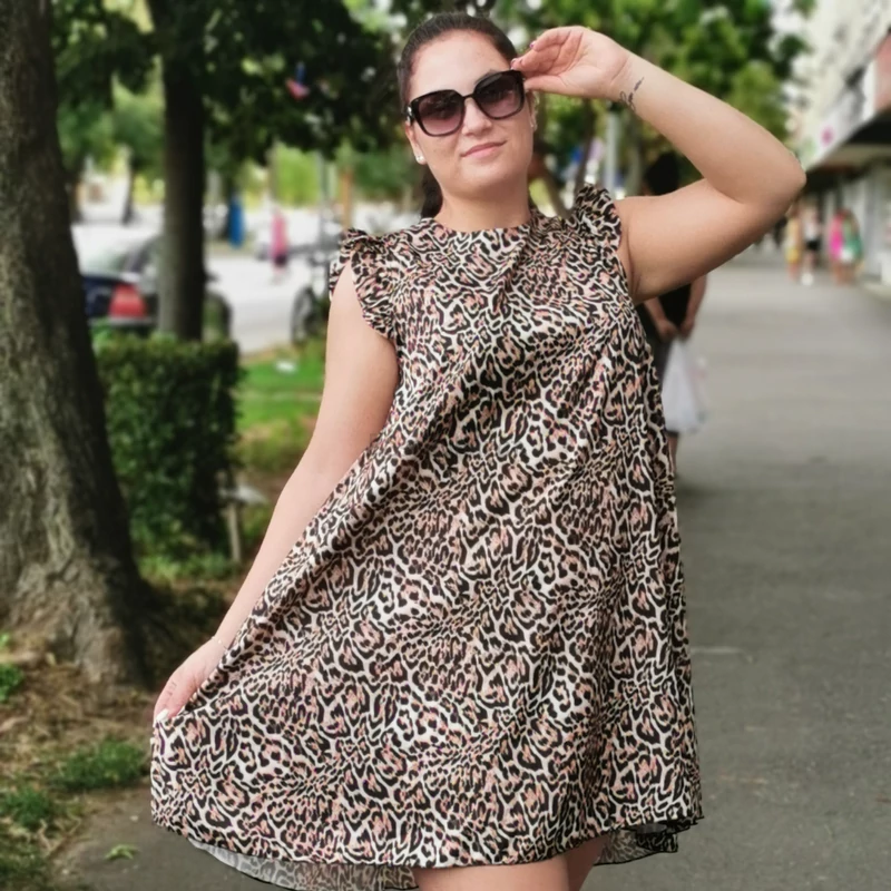 CLEO leopárd mintás plus size ruha