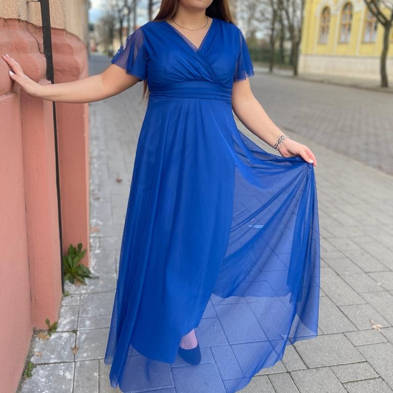 NAGY MÉRETŰ királykék alkalmi maxi ruha