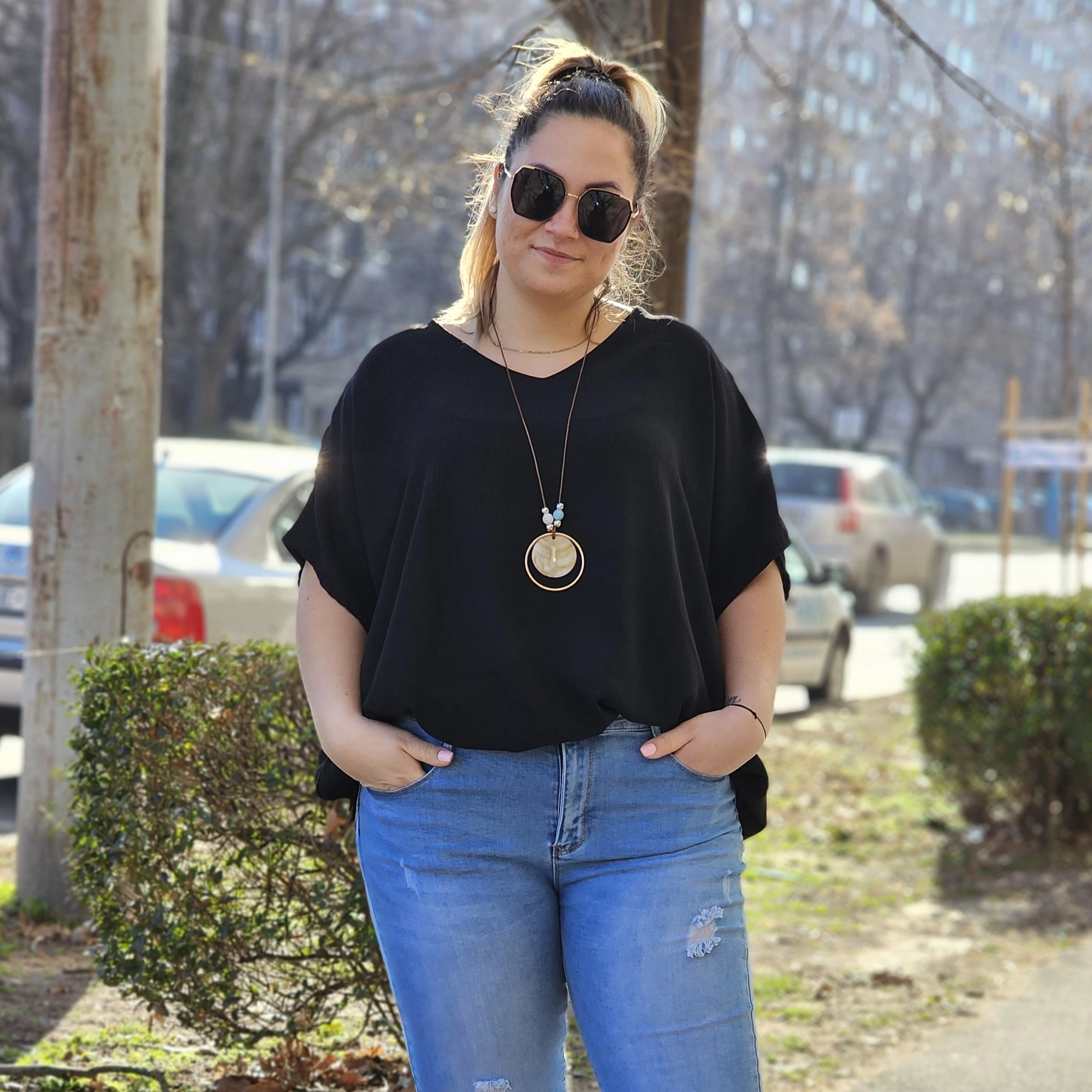 BEST plus size  akciós fekete tunika