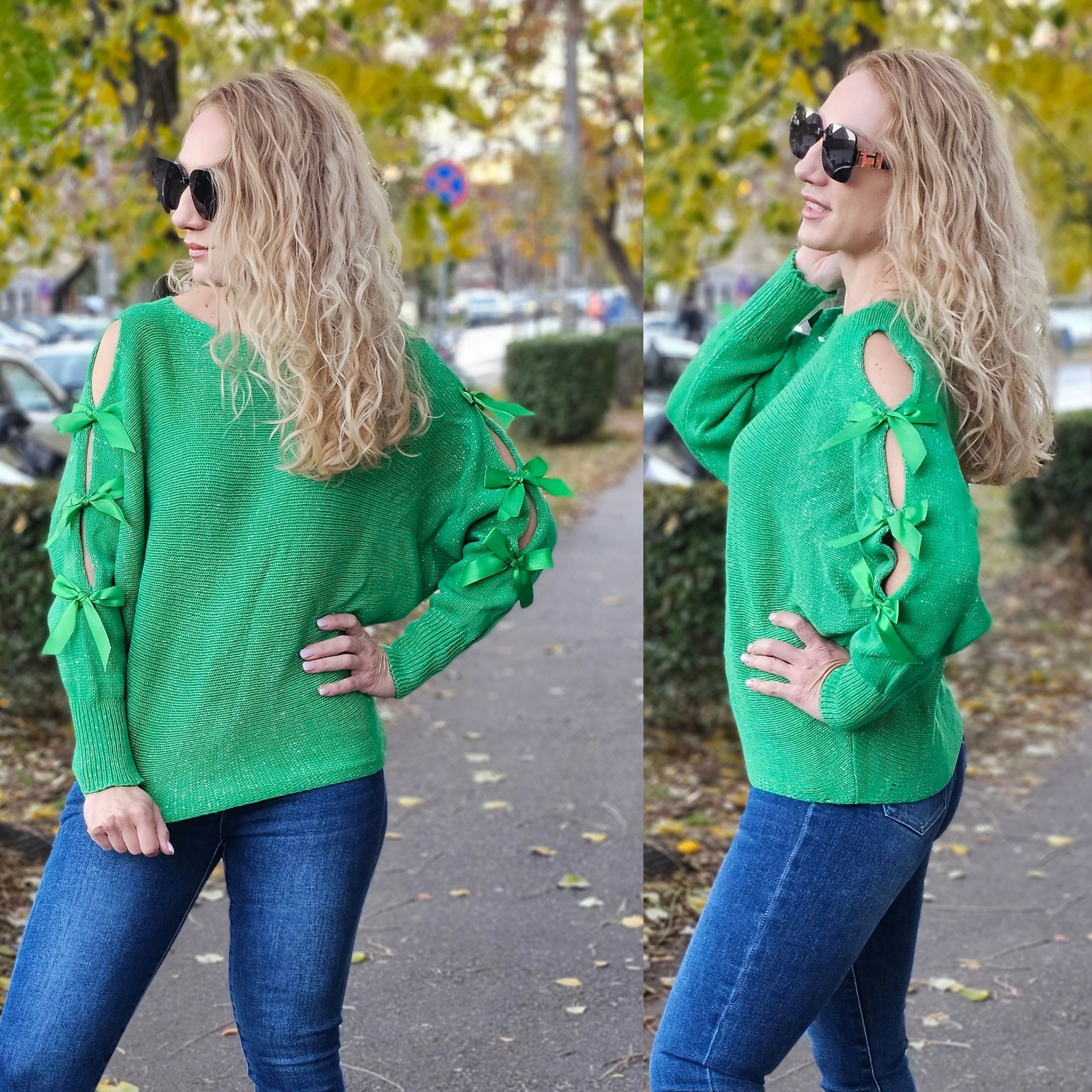 MASNIS ujjú kötött felső/zöld