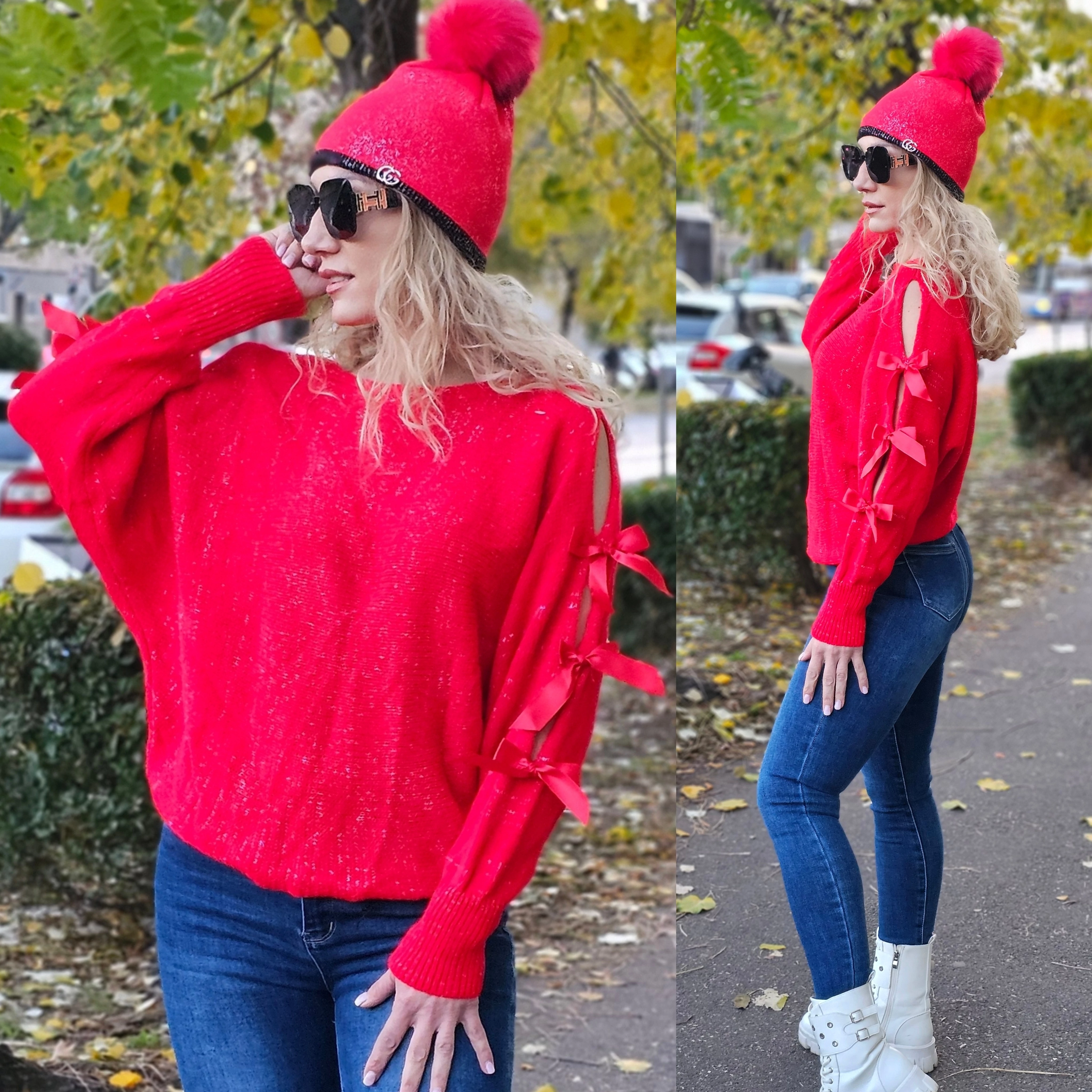 MASNIS ujjú kötött felső/piros