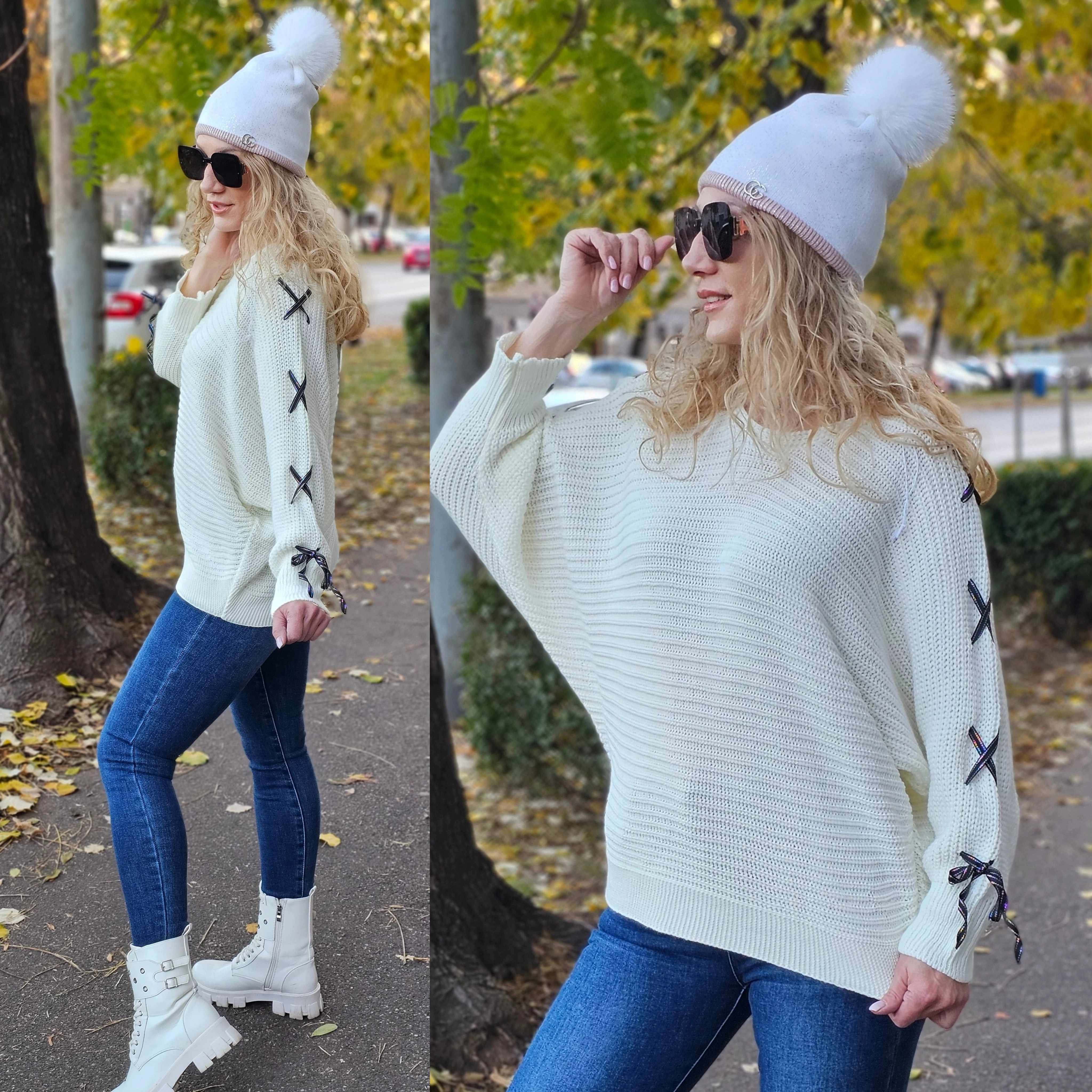 DENEVÉR ujjú kötött felső/fehér