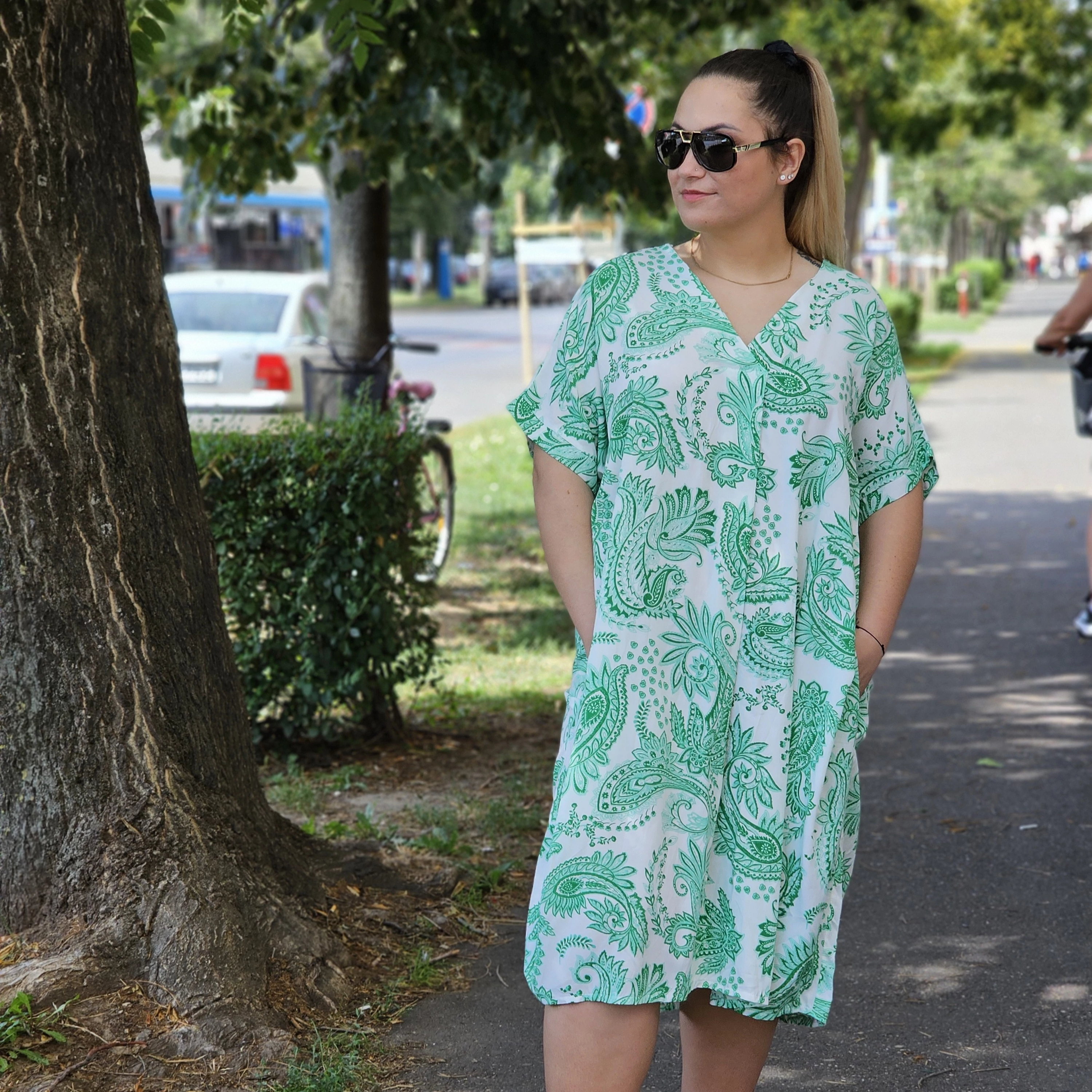 Plus size zöld mintás ruha