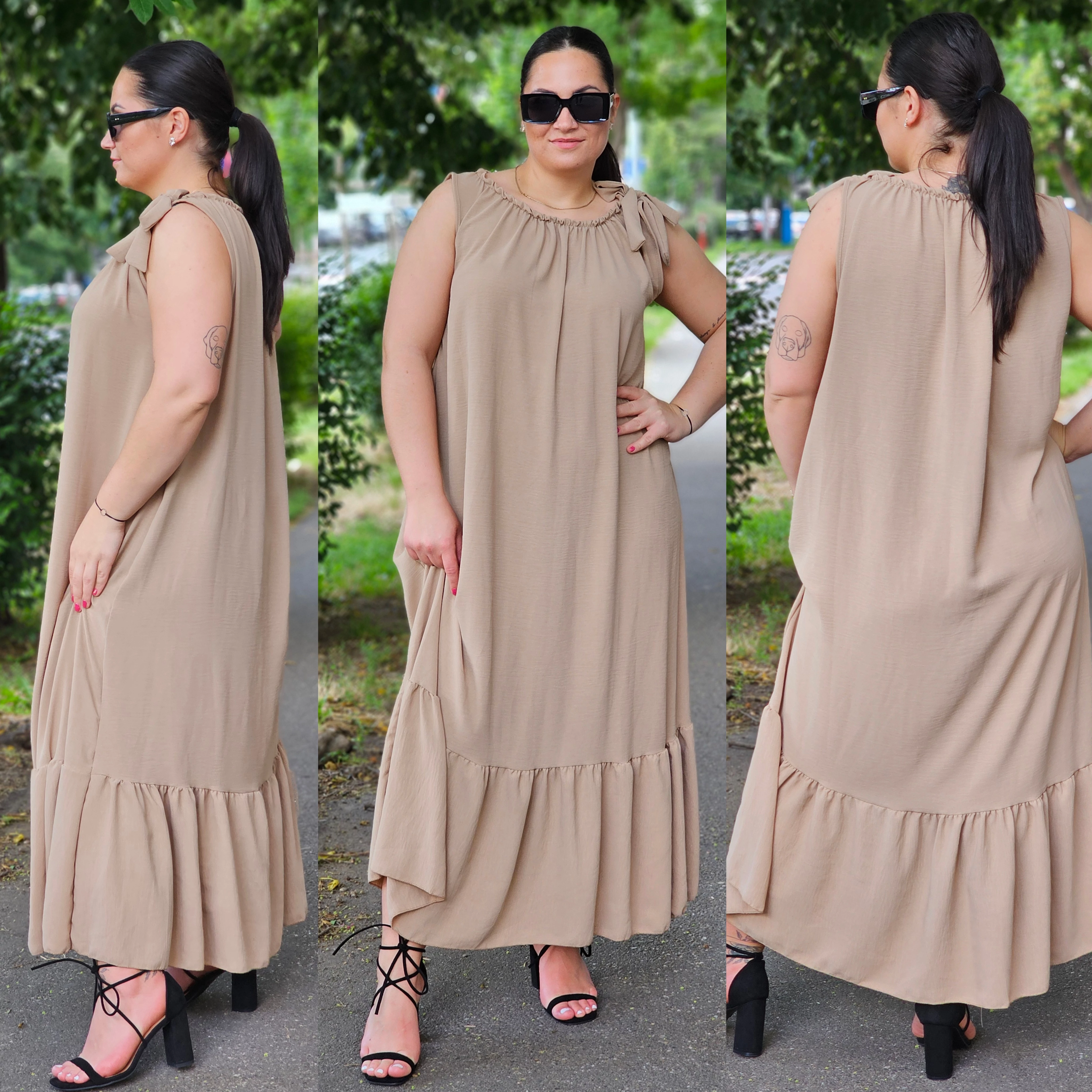 PLUS SIZE ujjatlan nyári ruha/beige
