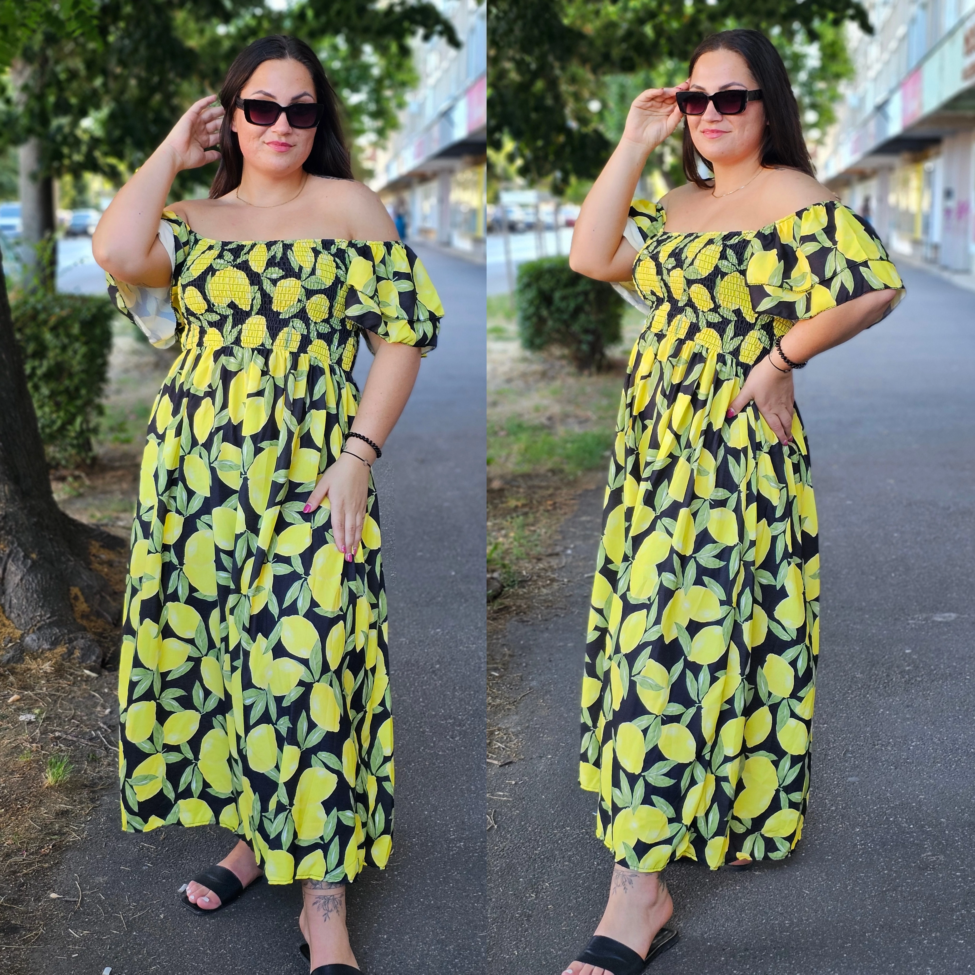 BEST nagyméretű lemon maxi ruha