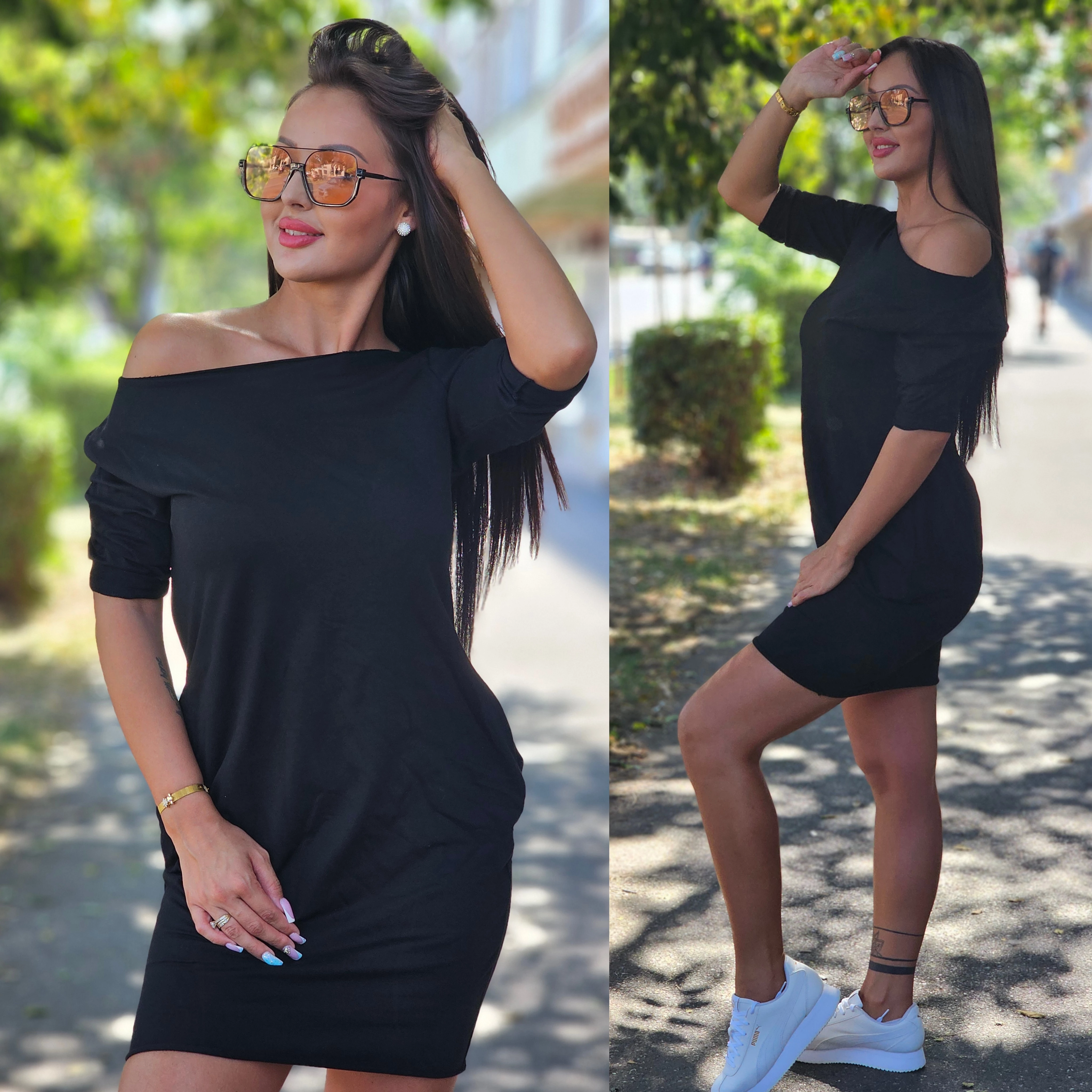 BARBY zsebes fazonú pamut ruha/fekete