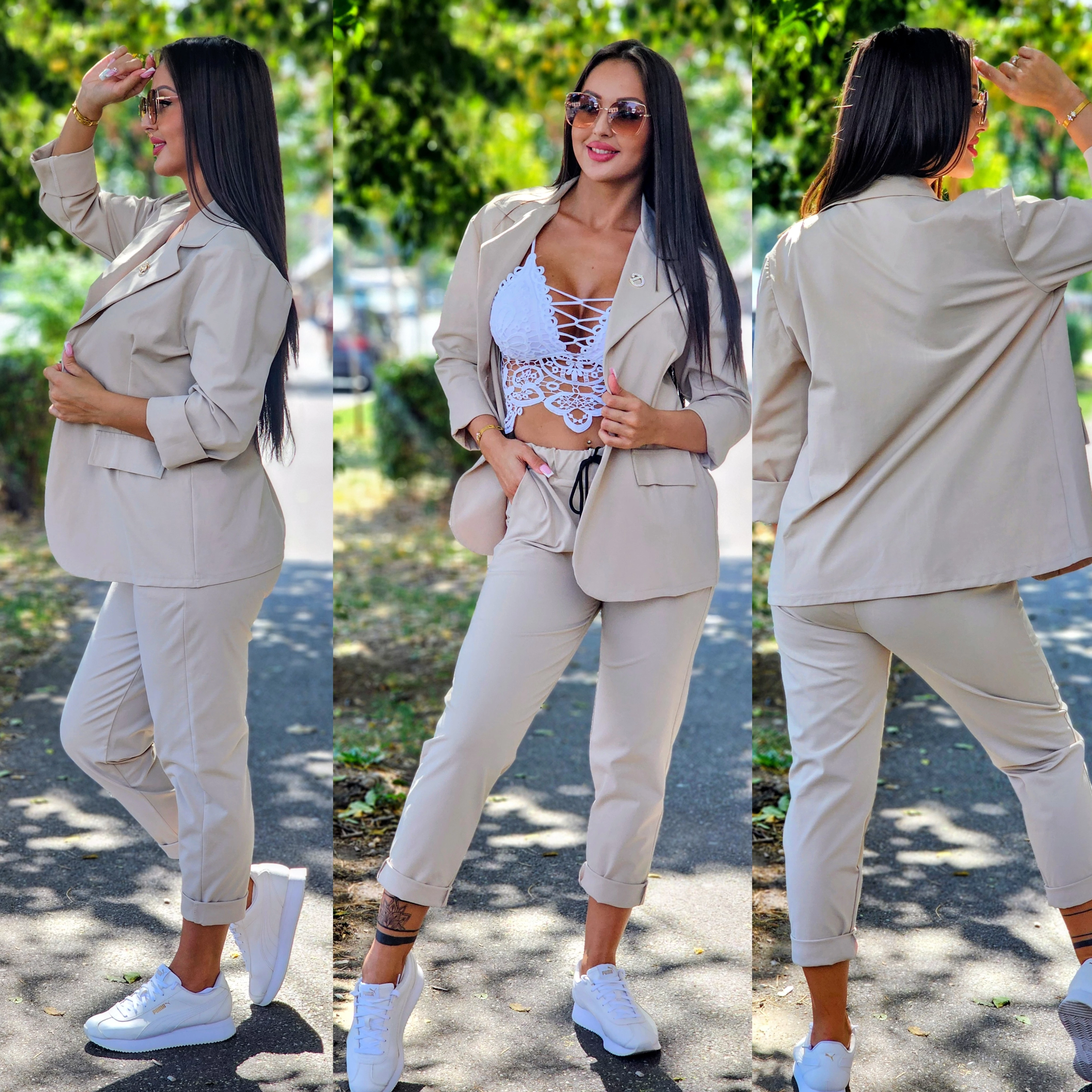 BARBY blézer és nadrág szett/ beige