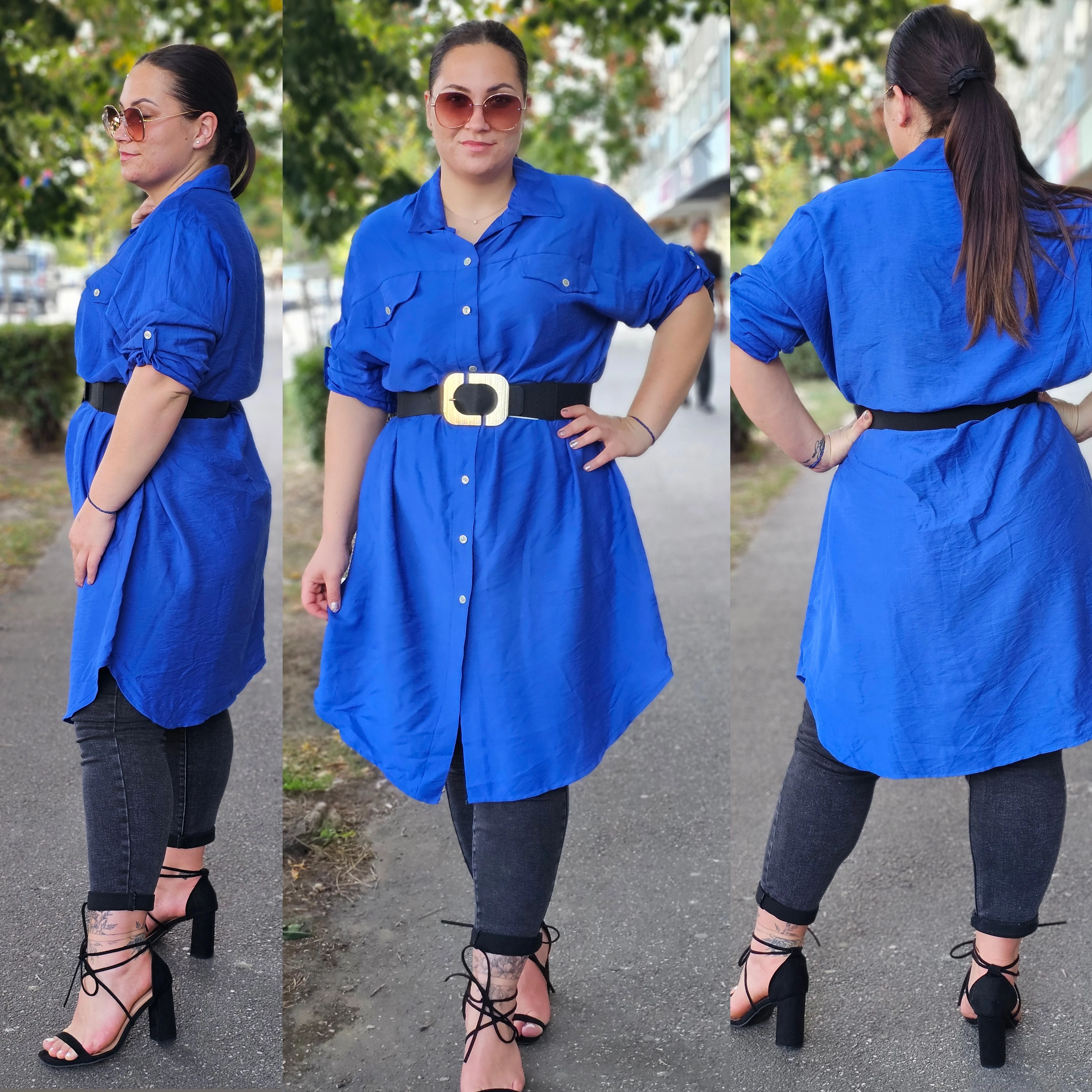 PLUS size pamut-len anyagú ingtunika/királykék
