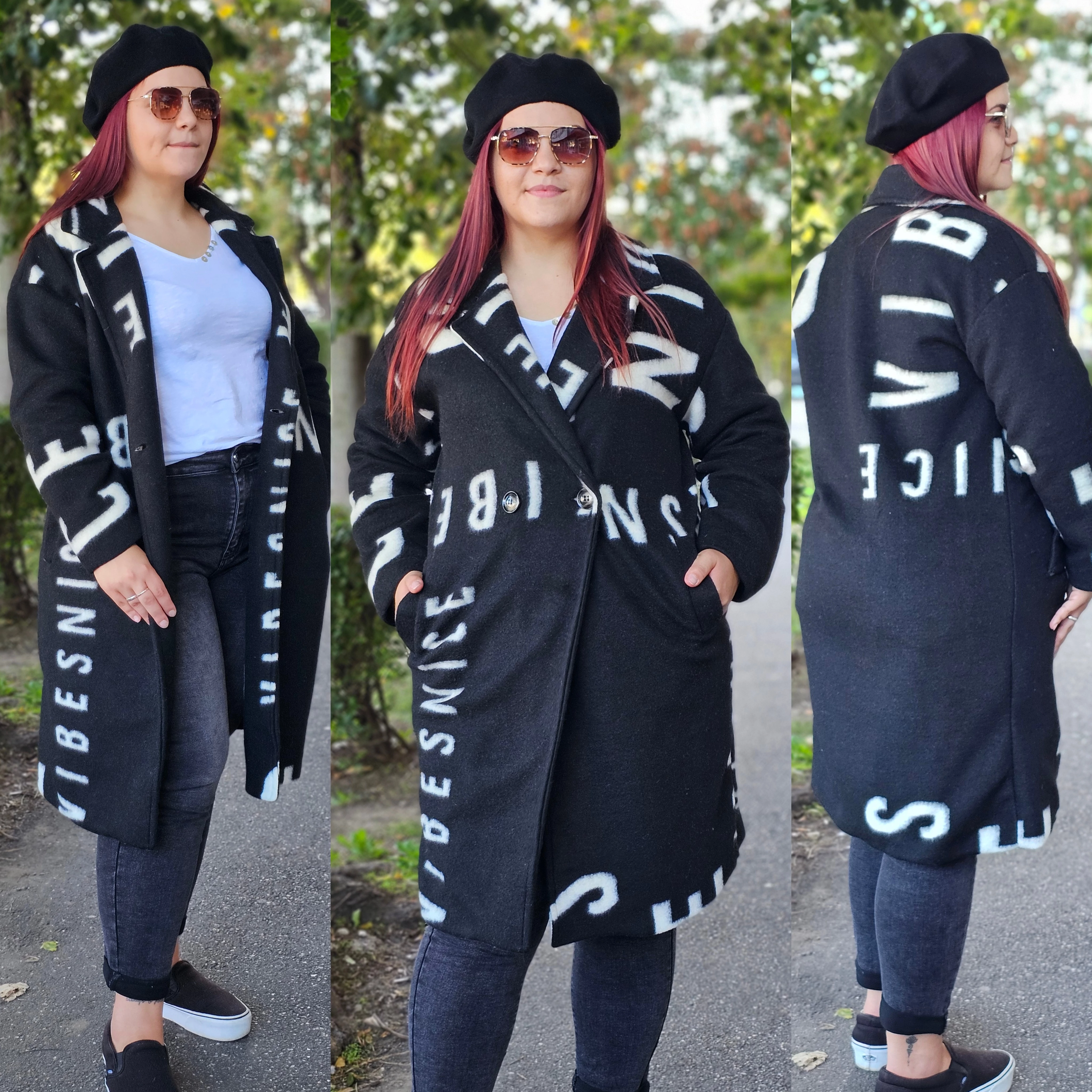 NAGYMÉRETŰ akciós műszőrme kabát/fekete